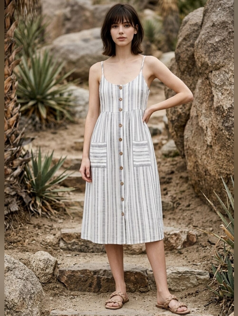 🔸️NWT Roxy Glowing Wave Striped Midi Sleeveless Dress Medium